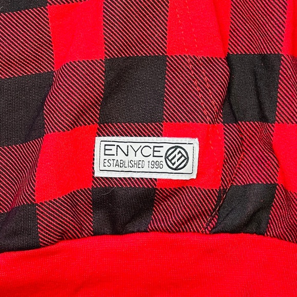 ENYCE Sean Combs Hoodie Sweatshirt Short Sleeve Blue Red Plaid SLIM Womens Large - Picture 5 of 7
